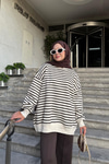 Çizgili Şardonlu Sweat Kahverengi