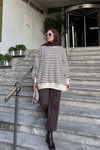 Çizgili Şardonlu Sweat Kahverengi