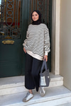 Çizgili Şardonlu Sweat Siyah