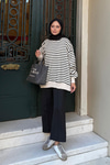 Çizgili Şardonlu Sweat Siyah