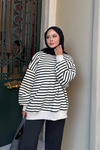 Çizgili Şardonlu Sweat Siyah