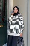 Çizgili Şardonlu Sweat Siyah