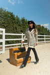 Çizgili Uzun Triko Ceket Beyaz