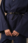 Deri Kemerli Kimono Lacivert