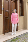 Dik Pile Detay Kuşaklı Tunik Pembe