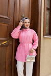 Dik Pile Detay Kuşaklı Tunik Pembe