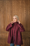 Dik Yaka Gabardin Ceket Bordo