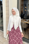 Dikiş Detay Etnik Desen Beli Lastikli Şifon Etek Fuşya
