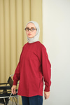 Dikiş Detaylı Bisiklet Yaka Sweat Bordo