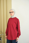 Dikiş Detaylı Bisiklet Yaka Sweat Bordo