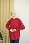 Dikiş Detaylı Bisiklet Yaka Sweat Bordo