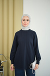 Dikiş Detaylı Bisiklet Yaka Sweat Lacivert