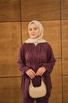 Düğme Detaylı Bel Bağlamalı Takım Mürdüm