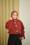 Düğmeli Kısa Keçe Kaban Bordo