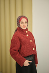 Düğmeli Kısa Keçe Kaban Bordo
