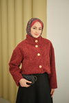 Düğmeli Kısa Keçe Kaban Bordo