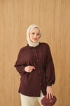 Ekose Desen Bel Bağlamalı Gömlek Bordo