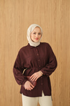 Ekose Desen Bel Bağlamalı Gömlek Bordo