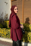Eteği Pile Detaylı Gömlek  Bordo