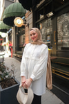 Eteği Pileli Gömlek Beyaz