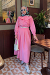Etekli Poplin Takım Pembe