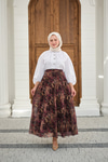 Etnik Desen Şifon Etek Mürdüm