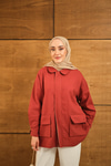 Fermuarlı Gabardin Ceket Kiremit