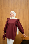 Fırfır Detay Taşlı Tunik Bordo