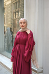 Fırfır Detay Tül Elbise Bordo