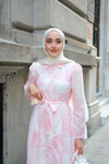 Fiyonk Detaylı Keten Elbise Pembe