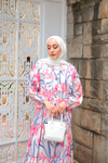 Flora Çicek Desenli Elbise Pembe