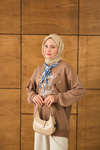 Fular Detay Yazı Nakışlı Sweat Camel