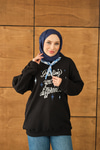 Fular Detay Yazı Nakışlı Sweat Siyah