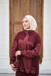 Garni Detaylı Bağcıklı Takım Bordo