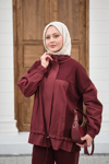 Garni Detaylı Bağcıklı Takım Bordo