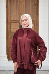 Garni Detaylı Bağcıklı Takım Bordo