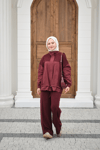 Garni Detaylı Bağcıklı Takım Bordo