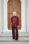 Garni Detaylı Bağcıklı Takım Bordo
