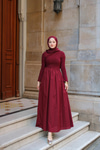 Garnili Asimetrik Elbise Bordo