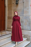 Garnili Asimetrik Elbise Bordo