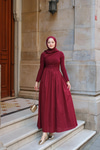 Garnili Asimetrik Elbise Bordo