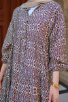 Geometrik Motif Desen Elbise Krem
