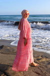 Geometrik Motif Desen Elbise Pembe