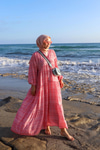 Geometrik Motif Desen Elbise Pembe