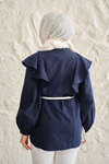 Gizli Düğme Detay Omuzdan Volanlı Gömlek Lacivert