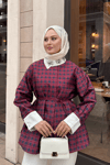 Gizli Düğmeli Bel Bağlamalı Gömlek Bordo