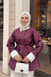 Gizli Düğmeli Bel Bağlamalı Gömlek Bordo