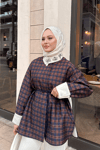 Gizli Düğmeli Bel Bağlamalı Gömlek Lacivert