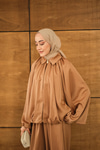 Gizli Fermuar Detay Takım Camel