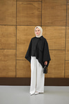 Gömlek Yaka Düğmeli Astarlı Oversize Gabardin Panço Trenç Siyah